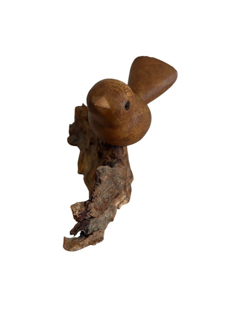 Wooden Bird Sculpture Hand Carved on Driftwood Natural Brown - Picture 2 of 6
